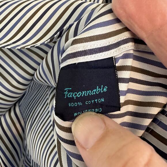 Façonnable Horizontal Stripe Mens Button Front Dress Shirt Cotton Small - Picture 8 of 8